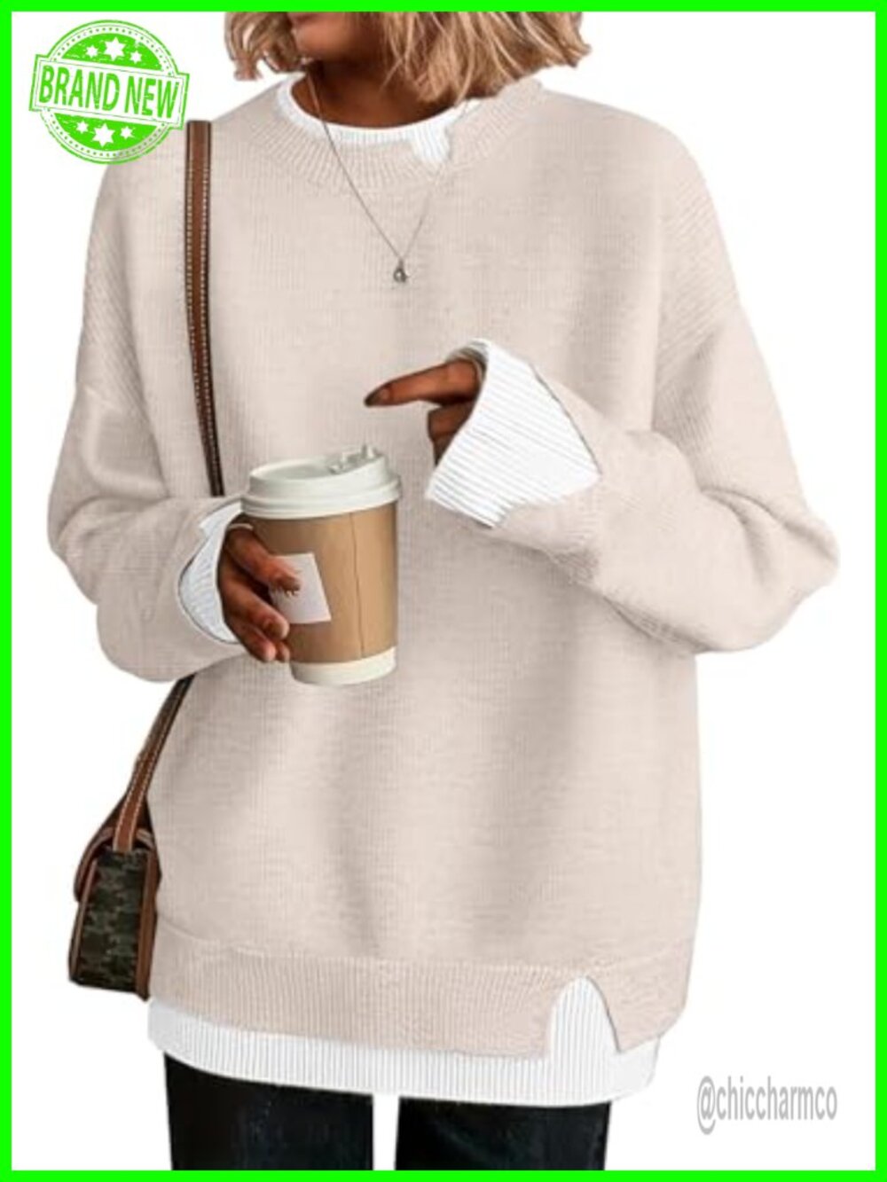 Womens Oversized Ribbed Knit Sweater Crew Neck Pullover Fall Winter